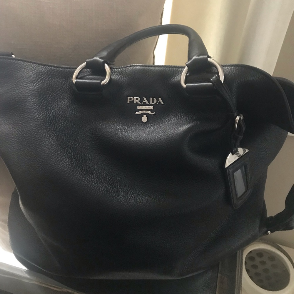 Black Leather Prada Tote Handbag